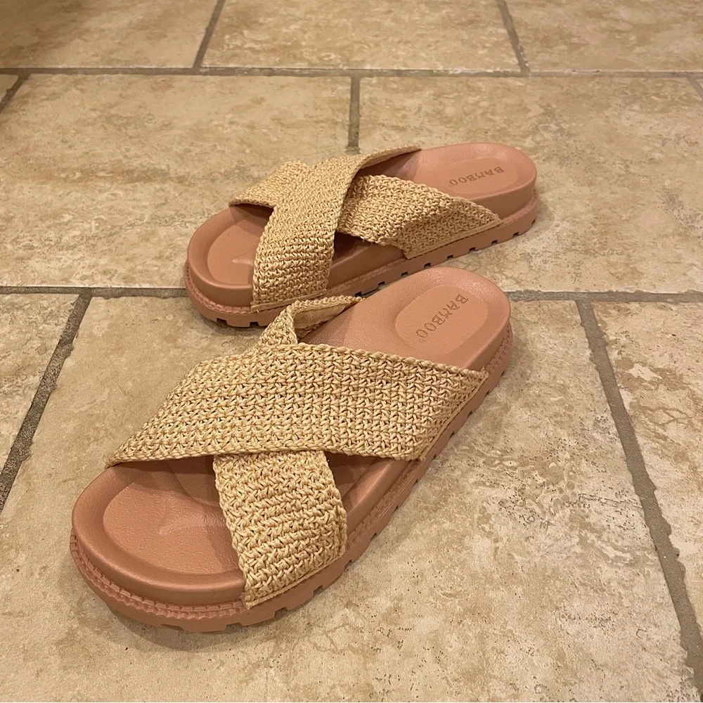Awaken Natural Flyknit Criss Cross Slide Sandals. - Picture 8 of 16